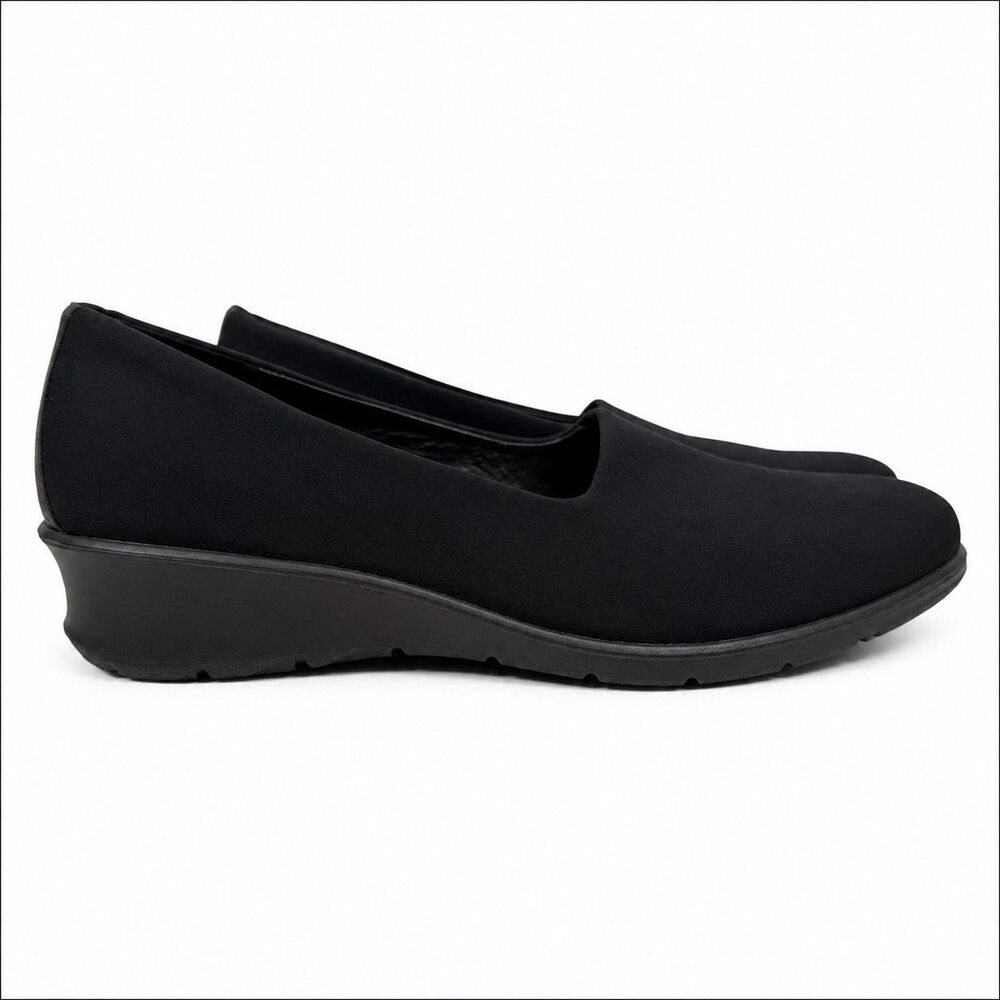 ECCO Womens 40 US 9-9.5 Black Stretch Slip On Wedge Shoes Comfort Walking
